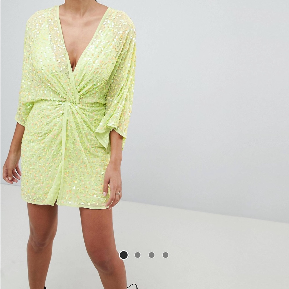 ASOS Neon Green Sequin Knot Front Kimono Mini